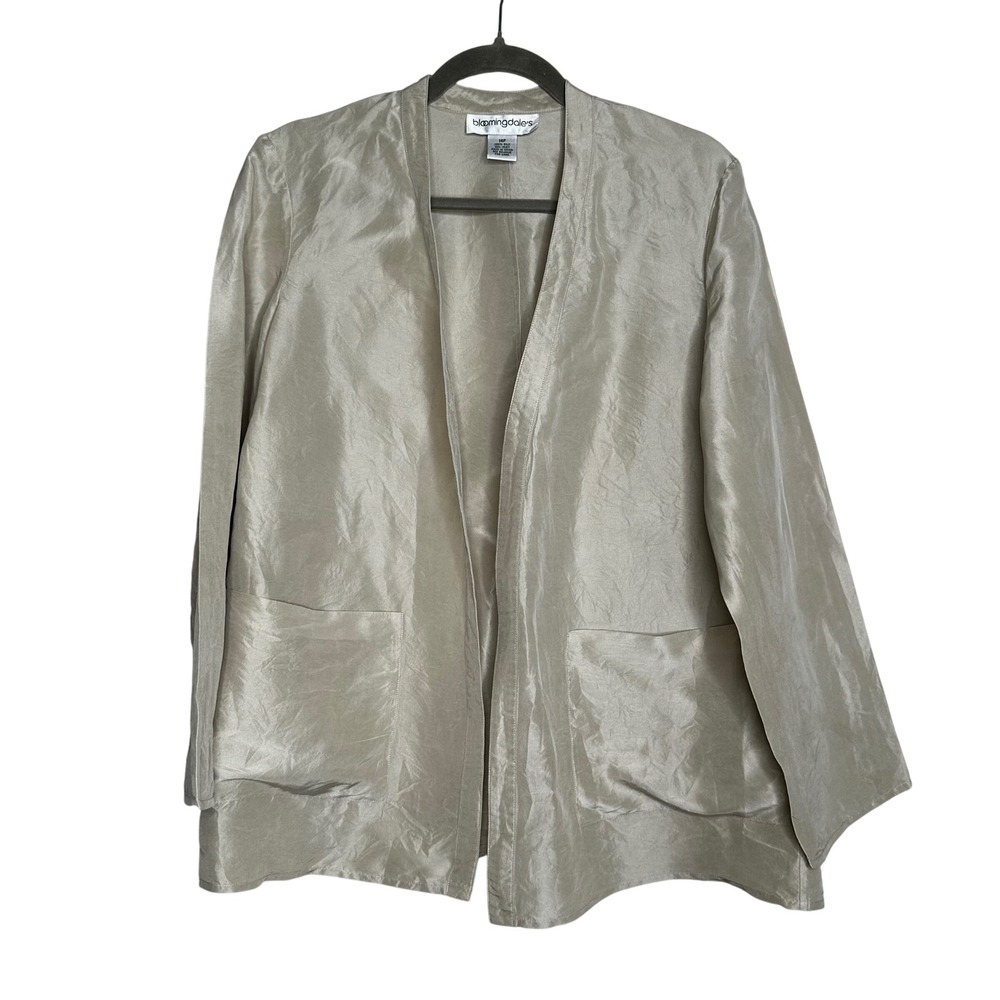 Bloomingdales 14P‎ Beige Silk Open Front Kimono Jacket